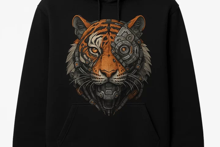 Mechanical Tiger Graphic Hoodie - Futuristic Style Pullover