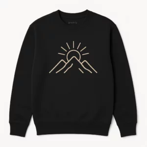 Minimalist Mountain & Rising Sun Sweatshirt - Clean Line Art Design
