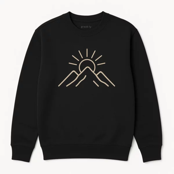 Minimalist Mountain & Rising Sun Sweatshirt – Clean Line Art Design