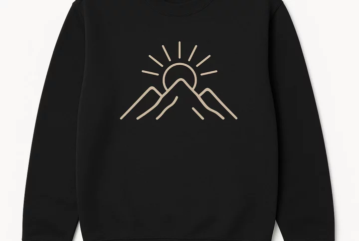 Minimalist Mountain & Rising Sun Sweatshirt - Clean Line Art Design