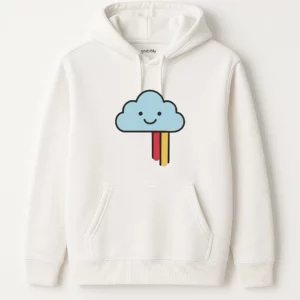 Smiling Cloud Sweatshirt with Rainbow Stripes - Cozy and Stylish
